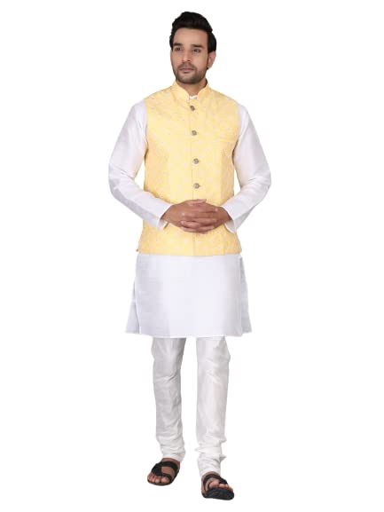 Image of Sadree Silk Men's Kurta Pajama Waistcoat or Nehru Jacket Set