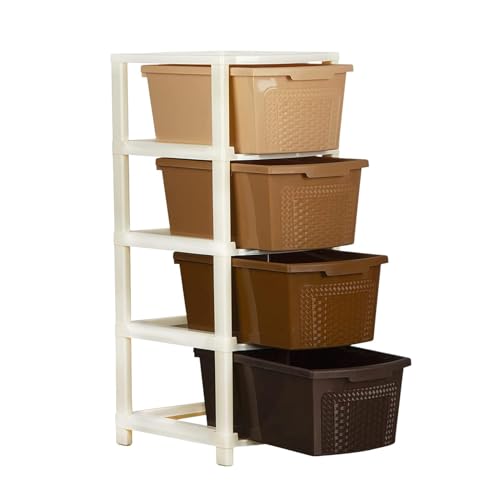 Image of Kuber Industries 4-Layer & 73 Ltr Plastic Drawer Storage Organiser | Modular Kitchen Cabinet & Toy Organizer For Kids Room | Multi Brown
