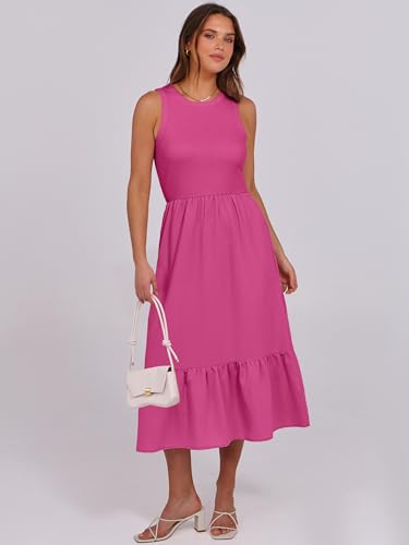 Image of ANRABESS Women Midi Dresses 2026 Summer Casual Sleeveless Sundress High Neck Tank Top Racerback Flowy Beach Dress ＆ Pockets