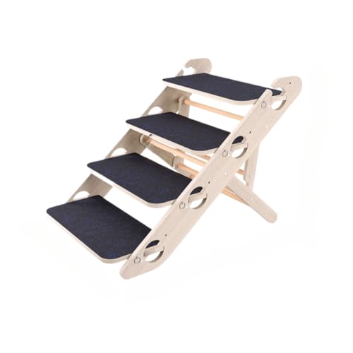 CYWOPVEQペット階段 犬用ステップ 犬用階段 犬 スロープ 天然木材製 折りたたみ 角度調整可能 滑り止めマット付き 犬用踏み台 小型犬 中型犬 高齢犬用 収納便利 木色 (4段)