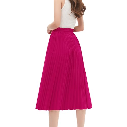 Image of GOOBGS Women's Pleated A-Line High Waist Flowy Midi Skirt