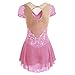 Figure Skating Dress for Girls Patchwork Back Women Ice Breathable Competition Dance Outfit Shiny Rhinestone(Pink,3X-Large)