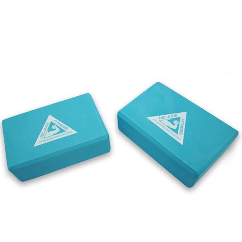 Image of De Jure Fitness Yoga Block - Non-Slip EVA Foam, Latex-Free with Beveled Edges for Stability & Balance - Ideal Yoga Accessory for Stretching, Pilates, & Meditation Support, Blue-Pack of 2