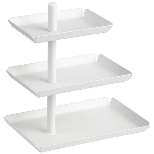 ZOENN Vassoio da portata a 3 livelli, vassoio bianco a più livelli per intrattenimento e feste, piatti in metallo per dessert, torte, pasticcini, biscotti, frutta