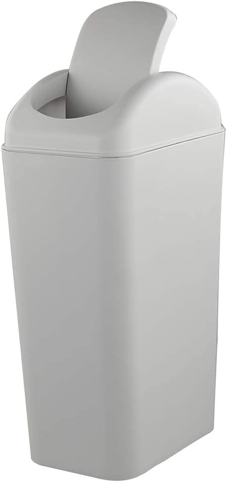 Ikando 14 L Plastic Waste Bin, Slim Waste Recycling Bin with Swing-Top Lid, 1 Pack