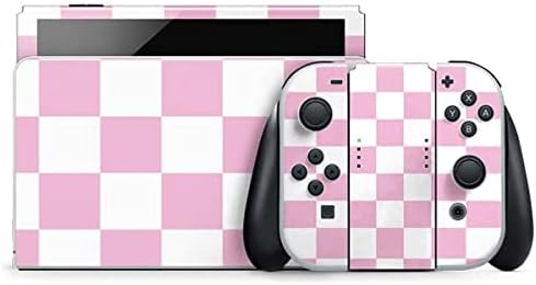 Skinit Decal Gaming Skin Compatible with Nintendo Switch OLED (2021) - Pink and White Checkerboard Design