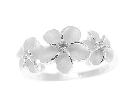 Arthur's Jewelry Sterling silver 925 3 Hawaiian plumeria flower ring clear cz size 3 to 102