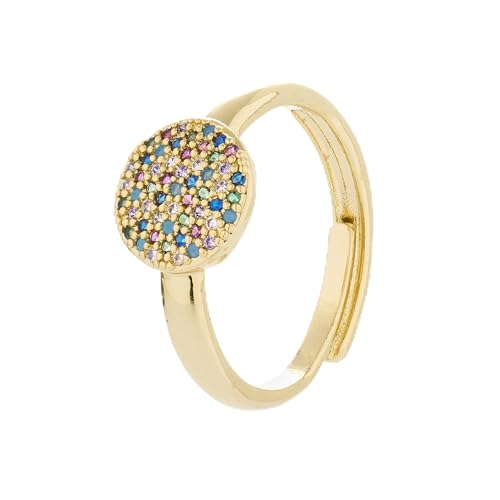 LUXENTER Anillo con Circonita Multicolor acabado en Oro 18K. Multicolor. Joyas para Mujer   Modelo Cuix