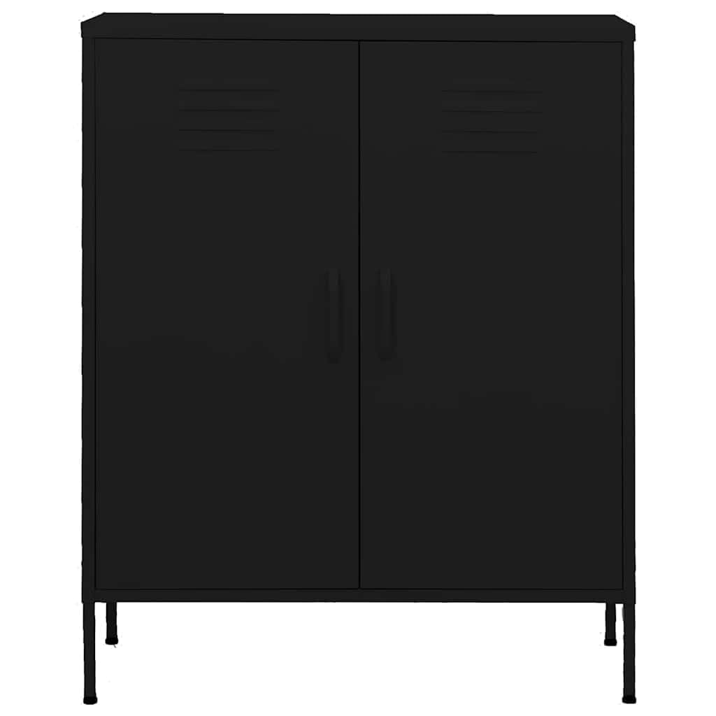 Lagerschrank Stahl Schwarz 80x35x101,5 cm mit 2 einstellbaren Einlegeböden, Türen, Stellfüßen, Mehrzweckschrank für Büro Wohnzimmer Flur und Küche mit stabilem Stauraum