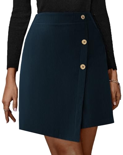 Pink Queen Corduroy Skirt Women Cute High Waist Bodycon Wrap Short Asymmetrical Hem Mini Skirt with Pockets