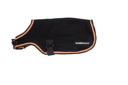 Rambo Deluxe Dog Coat - Closeout, Black (Orange/Tan/Brown Trim), Size: Medium
