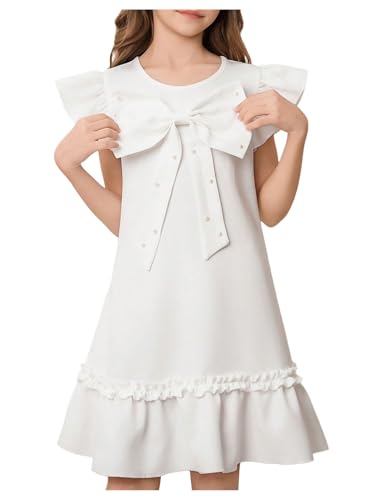 Verdusa Girl's Bow Knot Beaded Dress Ruffle Cap Sleeve Summer Dresses