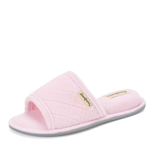 Dearfoams Women's Beatrice Side Gore Slide Slipper, Fresh Pink, Medium