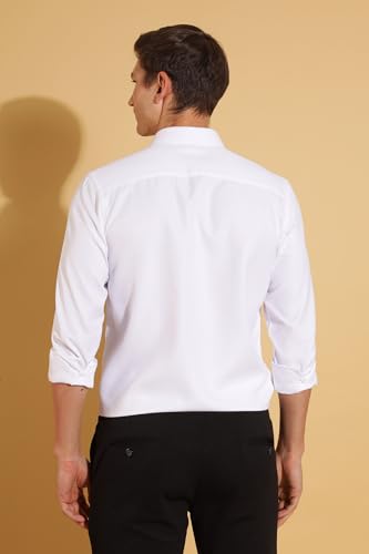 Image of Fyltr Men's Regular Fit Shirt - Dobby Self Design| Full Sleeve | Functional Patch Pocket | White Formal Shirts for Men