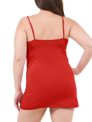 Image of Long Cotton Camisole Tank Tops for Women | Basic Braless Layering Tops with Adjustable Spaghetti Straps