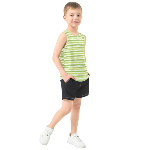 Light Green Stripe Boys Tank Top Sleeveless Quick Dry Athletic T-Shirts 3-10T4