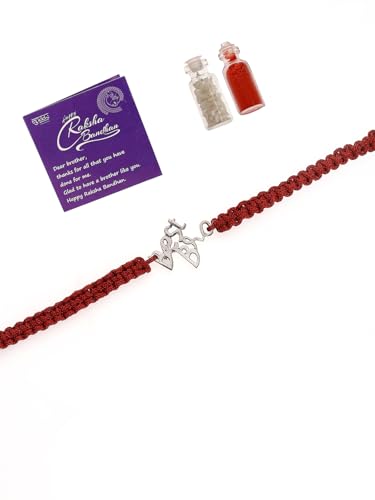 Image of Sukkhi Rakhi 925 Sterling Silver Designer Infinity Silver Rakhi Bracelet for Men with Roli Chawal & Free Greeting Card with Certificate of Authenticity | 925 Silver Rakhi for Brother