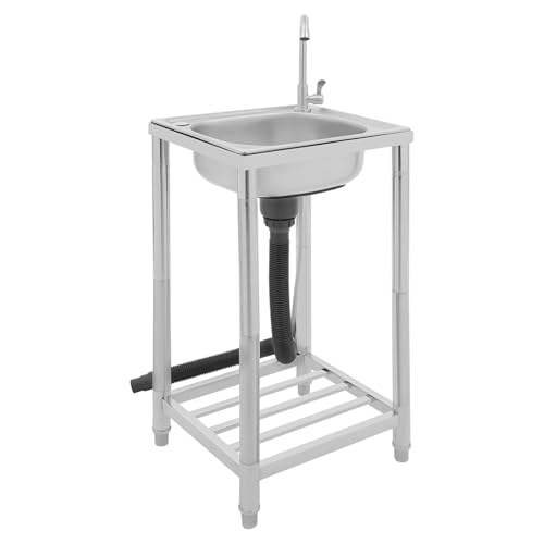 Donened - Fregadero independiente de acero inoxidable, fregadero de un solo seno de acero inoxidable con grifo y dispositivo de drenaje, fregaderos comerciales, para viviendas, exteriores
