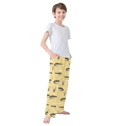 Boys' Pants Cattails and Alligators Yellow Long Bottoms Jogger Pants Elastic Waist Trousers with Pockets S-XL4