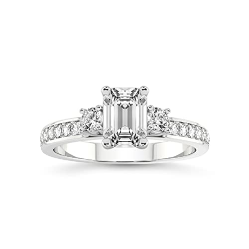 FRIENDLY DIAMONDS Lab Grown Diamond Ring For Women IGI Certified | Emerald Shape 1 Carat 14K Or 18K White, Yellow Or Rose Gold | Trilogy Three Stone Lab Diamond Ring | FG-VS Quality