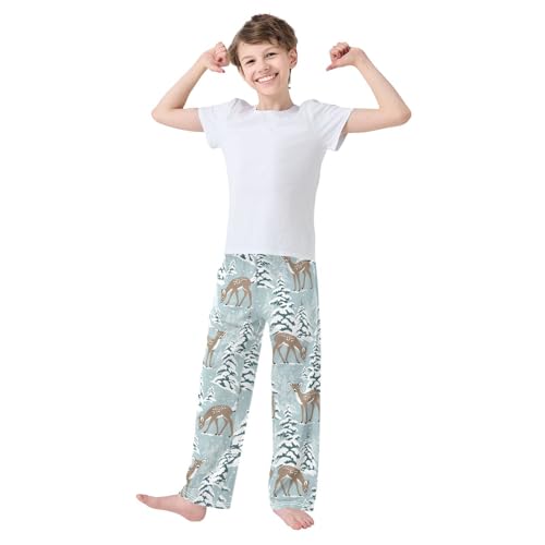 Boys' Pants Christmas Forest Deer Pine Trees Long Bottoms Jogger Pants Elastic Waist Trousers with Pockets S-XL2