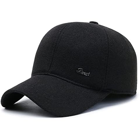 CHENNUO Men's Winter Baseball Cap with Ear Flaps Warm Hat Peaked Cap - Black - Medium Cover