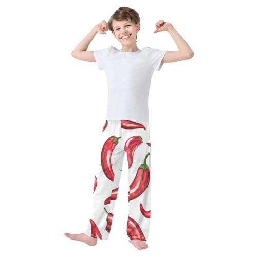 ZZXXB Chili Pattern Boys Long Pants Soft Trousers Elastic Waist Kids Lounge Bottoms with Pockets S-XL2