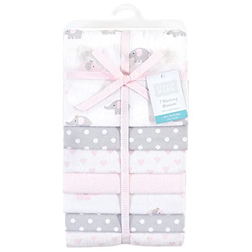 Image of Hudson Baby Unisex Baby Cotton Flannel Receiving Blankets Bundle, Pink Gray Elephant, One Size