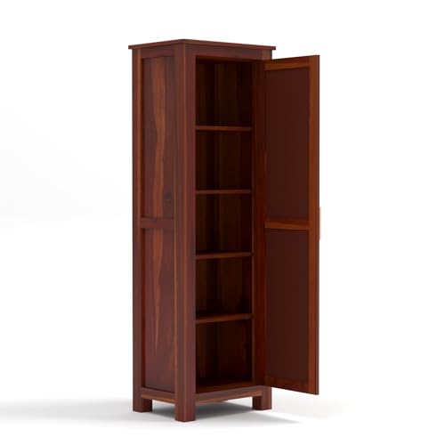 Image of PS DECOR Solid Sheesham Wood Kitchen Pantry Cabinet with Cane Rattan Door | Modern Wooden Storage Cabinet for Kitchen, Dining Room & Home Organization | Tall Utility Cupboard (Honey Finish)