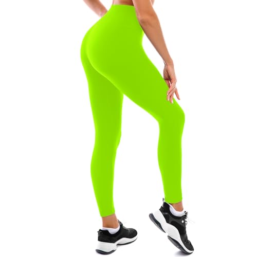 Fawarior High Waisted Leggings for Women Buttery Soft Workout Yoga Leggings Fluorescent Green LXL