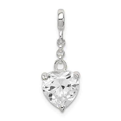 925 Sterling Silver Polished Clear CZ Cubic Zirconia Simulated Diamond Love Heart 1/2inch Dangle Enhancer Charm Pendant Necklace Jewelry Gifts for Women