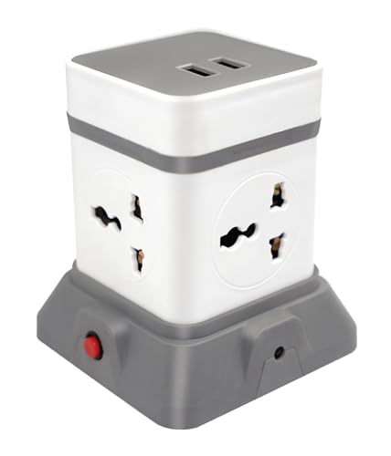 Image of Caribou CBU-34 Cube Extension Board with USB 2.4A | 4 Universal Sockets| Overload Protector | Led Indicator| 2.0 mtr ISI Approved Extension | Multi-Plug| Made in India | 3pin Plug | Travel Adapter