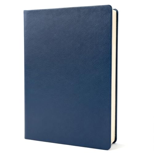 Image of GLUN Soft Touch PU Leather A5 Notebook, Navy Blue Cover Portable Pocket Diary Notepad with Schedule, 242 Writing Pages for Home, School & Office Use