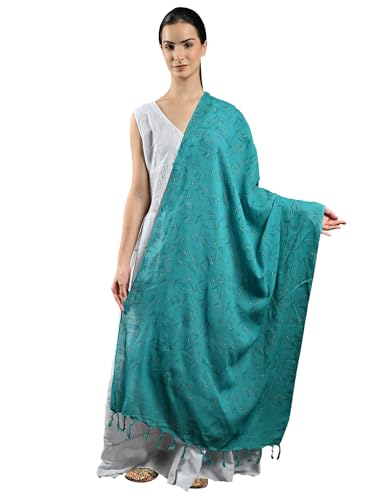 Peacock-Blue Cotton Dupatta/Chunni For Women's and Girls with Printed Floral Vines For All Seasons