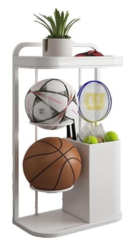 Estante de almacenamiento de equipos deportivos para raquetas de tenis y pelotas con compartimento superior para equipo de bádminton y baloncesto
