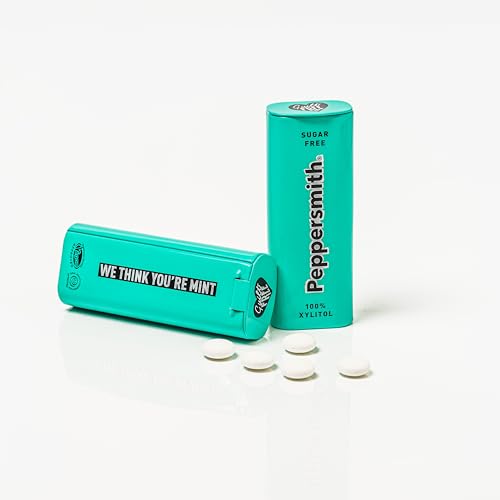 Peppersmith - British Peppermint Mints - 100% Plant Based Xylitol - Breath Freshener - Sugar Free Mints - Benefits Oral Health - Peppermint Tin Packs - 4 x 40 Mint Pack