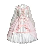 [トクとユウ] ロリータワンピース 大きいサイズ レディース リボン 長袖 透け感 中世紀 宮殿風 洋服 超可愛い 蝶結び パール フリルレース ハロウィン 学園祭 お茶会 お嬢様 (ピンク, 4XL)