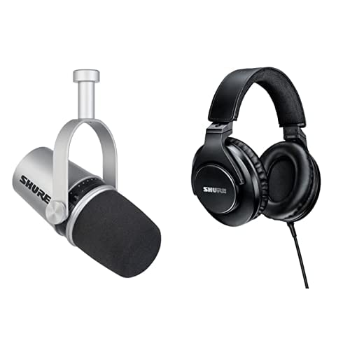 Shure MV7 USB/XLR Dynamic Microphone + SRH440A Headphones for Podcasting, Recording, Streaming & Gaming, Built-in Headphone Output, Voice-Isolating Technology - Silver