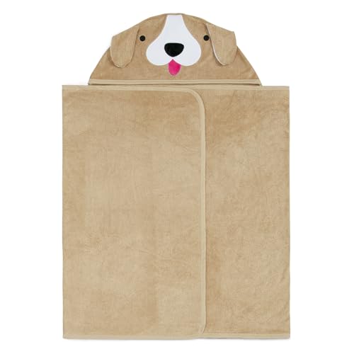 Image of Delta Children Kids Hooded Bath Towel with Pockets - Super Soft and Absorbent- Great Gift for Boys and Girls, Tan Dog