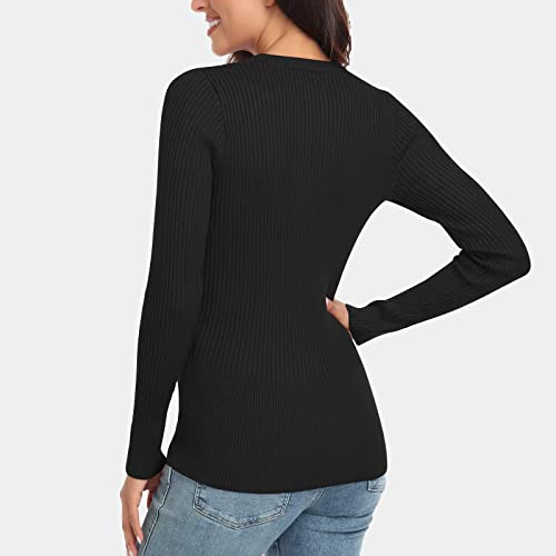 Image of Rocorose Womens Long Sleeve Tops Business Casual Crewneck Sweater 2024 Fall Knit Fitted Shirts