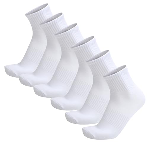 Image of 6-Pack Women's White Ankle Socks - Comfortable, Breathable, Moisture-Wicking Cotton Blend, Size 8-12