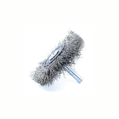 Image of Benchmark Abrasives 2.5 Inch Grinder Mounted Crimped Wire Wheel for Drill with 1 /4 inch Shank, Steel Brush for Rust Removal, Cleaning, Deburring on Cast Iron, Steel Rotary Tools - Stainless Steel