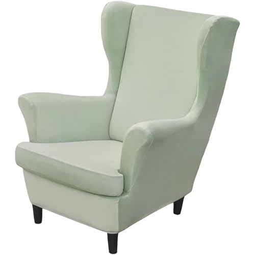 Housse de Fauteuil à Oreilles Velours Extensible 2-Pièces Couverture de Fauteuil avec Housse de Coussin en T, Couleur Unie Jaune Housse de Fauteuil...