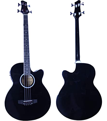 Vizcaya Full Size 4 Strings Cutaway Acoustic-Electric Bass Guitar With 4-Band Equalizer,5Mm Padding Gig Bag,Strap, Picks-Black #TOP1