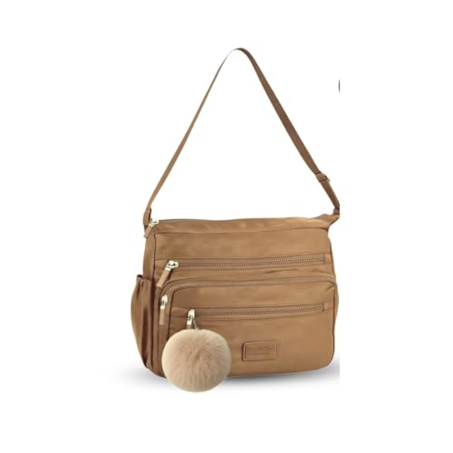 Bolsa Feminina Transversal Média Nylon Impermeável Tiracolo Com Chaveiro (Nude)