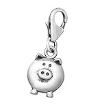 Pig Charm with Lobster Clasp Sterling Silver for Charm Bracelet or Necklace (E12723)