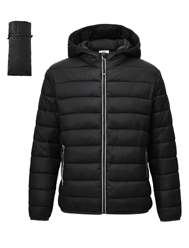 MoFiz Packable Puffer Coat for Boys Lightweight Water-Resistant Kids Outerwear Jacket with Zippered Refelctive Pockets Black 6-7 Years