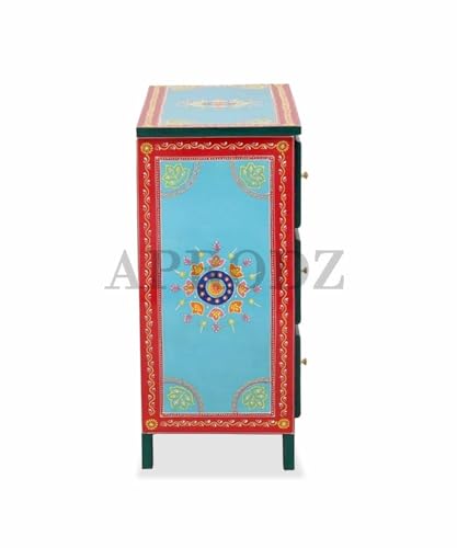 Image of APRODZ Wooden Handpainted Chest of Drawer Cabinet for Storage (Multicolor)