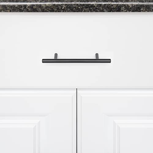Image of South Main Hardware Euro Bar Cabinet Drawer Pull Handle (3 /8 inch Diameter), 5.88 inch Length (3.5 inch Hole Center), Flat Black, Mounting Hardware Included, 10-Pack