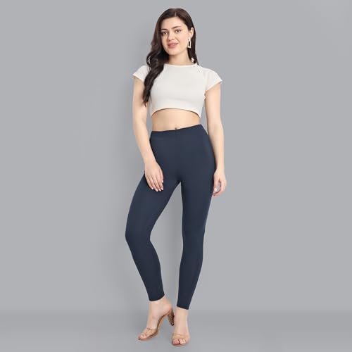Image of ONE SKY Women Full Length Leggings | Cotton Modal Spandex Blend | High Waist Stretchable & Bio-Washed Fabric | Colour-Lock Technology | Comfortable Leggings for Women